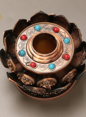 藏式手摇转筒底座l藏族转金轮家用摆件手转转金筒底托莲花底座