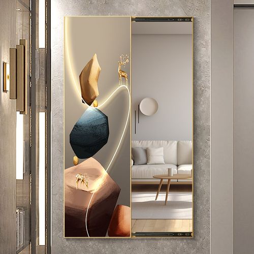 石来运转玄关卧室推拉全身镜可关闭隐形全身镜壁画 画带镜子装饰 - 图2