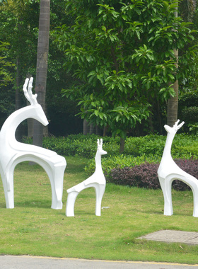 欧式简约玻璃钢艺术鹿雕塑摆件小区草坪售L楼部文创生.态园动物美