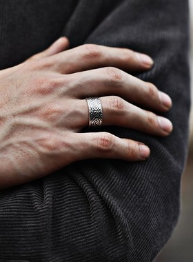 祥云心经戒指泰银男士貔貅国潮风时尚百搭霸气R潮男食指环个性潮