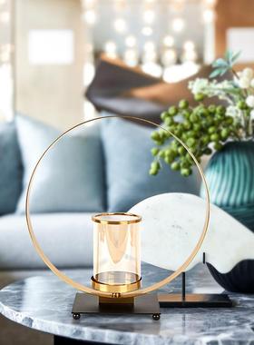 欧B7203时式电轻奢黑方片铁艺烛台镀拉丝简约尚色精美铁艺防锈防