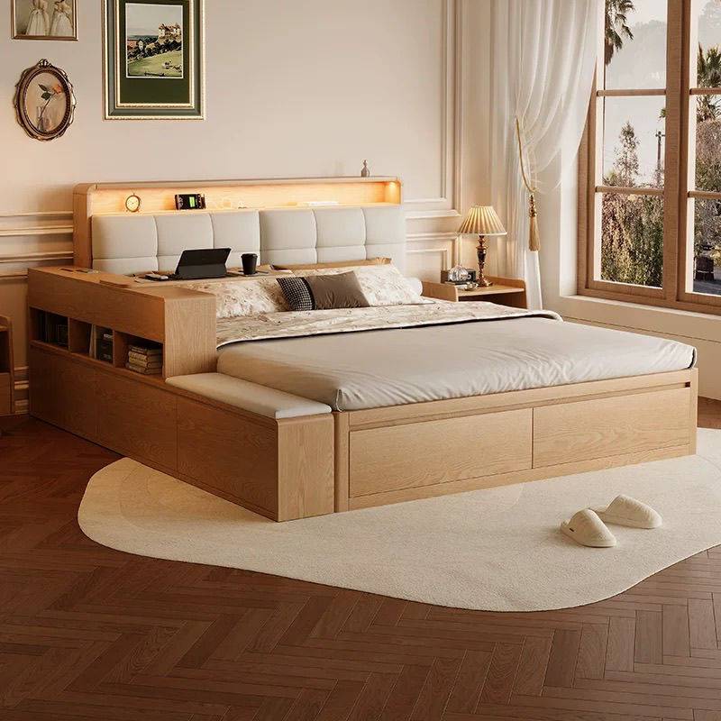 进口橡木全实木床1米8高箱储物床2025年新款现代简约主卧双人大床 - 图1