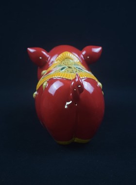 红釉猪钱罐 陶瓷工o艺品摆件石湾公仔家居饰品摆设可爱肥猪