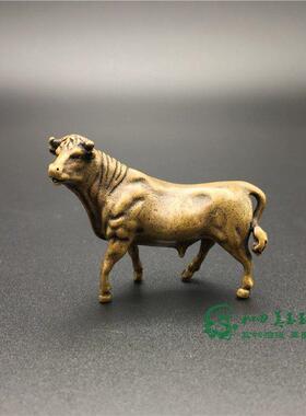 包浆纯铜牛摆件一对小号实心黄铜茶玩茶宠可爱小动物摆设招财老牛