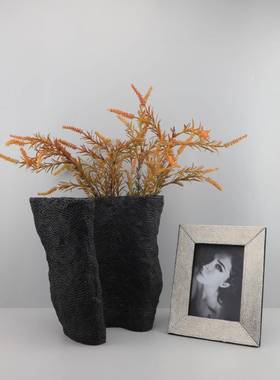 现代简黑色树脂窝U形花器摆蜂件客厅茶几玄关0944约样板房家居饰