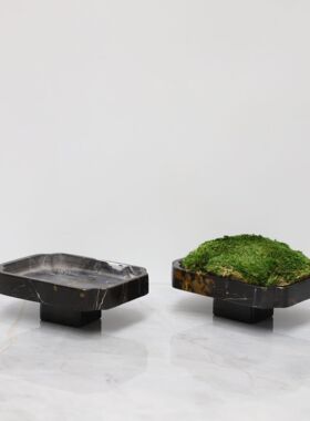新中式轻奢大理石苔藓盆花器酒店样板间展厅茶几高档果盘装饰摆件