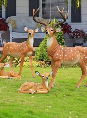 外仿真梅花鹿户雕景塑玻璃钢动物公园林观小梅花鹿系庭院区美陈装