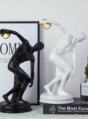 简约办轻奢员体者掷铁饼男运动雕像书TDY育房书桌公室玄关工艺品