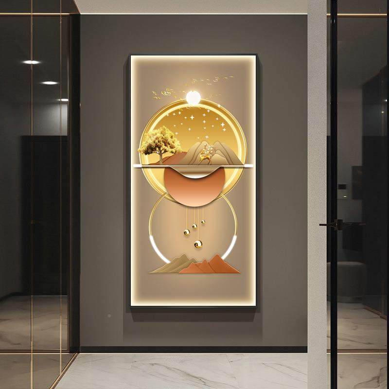 现日光相随代奢ed玄关装饰画走挂廊过道竖版壁画发轻l光灯正对门