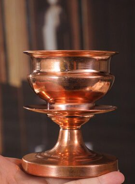 双层红铜高脚供水碗藏式家用一体式光面供水杯圣水杯净水贡杯摆件