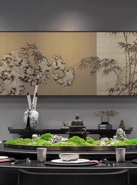 新中式竹石饰图客厅幅MTG横版挂画店餐厅包厢茶酒室大轻奢大气装
