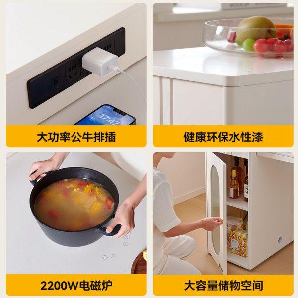 岛台餐桌一体可伸缩储物带电磁炉多功能小户型靠墙岩板奶油风桌子,淘宝优惠券,粉丝福利购,淘宝优惠卷