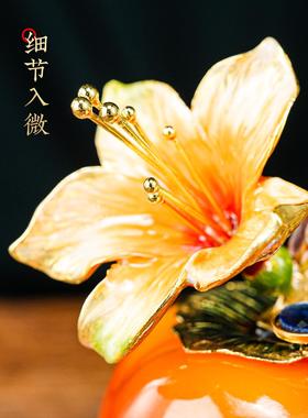 珐琅彩事事如意柿子摆件工艺品酒柜博古架客厅装饰摆件乔迁礼物