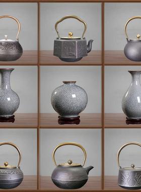 样板房软装新中式家居博古架酒柜摆件铸铁壶茶壶茶叶罐茶道摆设