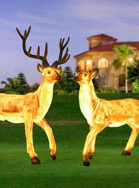 玻钢林光仿真梅花鹿雕塑动发物摆ZY576件户外亮化园景区观璃装饰