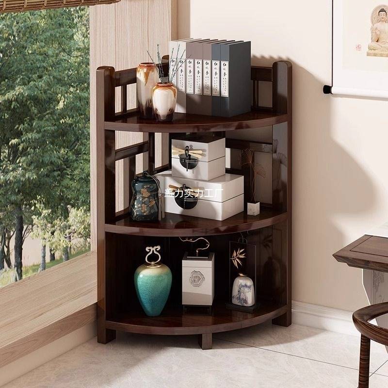 Bogu tea room solid wood space-saving tea cabinet tea set storage rack new Chinese display rack living room corner storage rack