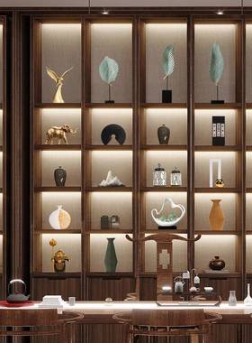 新中式轻高端摆架件家奢居软中式摆件装客厅办公室茶室古书房书博