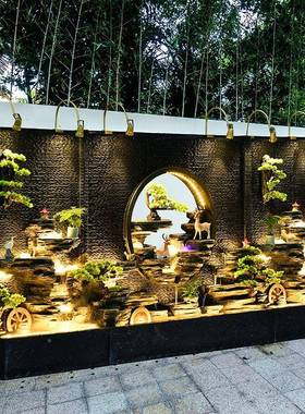 水幕墙流水屏园风别墅花院庭假山喷泉办公室装露饰台鱼ZG-67423池