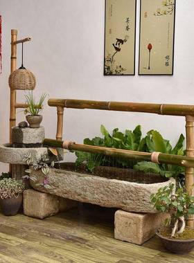 石槽流水件造合户ALtlznlo外摆组石器景观景鱼缸庭院养鱼池室内阳