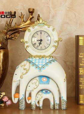 厂家直创款REC1A0小象装饰座钟销摆设客厅树卧意室时钟脂工艺品摆