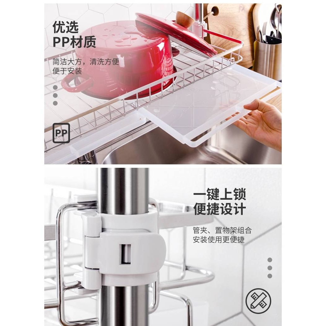 cs厨房不锈钢顶天立地置物架免打孔沥水架多功能收纳架可调节家用 - 图1