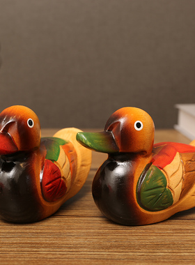 木质一对鸳鸯摆件中式婚房卧室床头装饰品新婚贺礼结婚礼物送新人