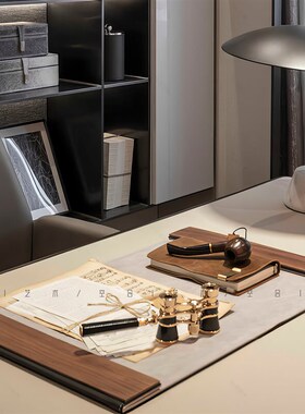 现代简约样板间书房桌垫签字笔装饰摆件 办公室桌面艺术装饰