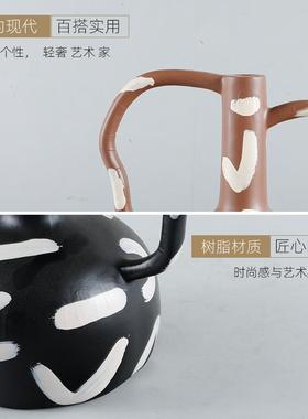 客现代简件约北欧极简白黑花纹树脂摆件花器摆样板房厅软装13饰品