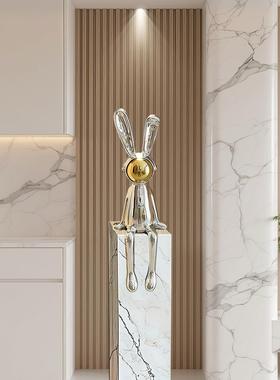 轻奢太空兔子坐姿摆件入户玄关电视柜高档样板间酒店大堂软装饰品