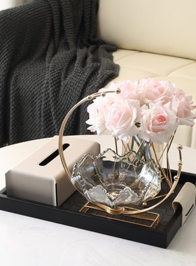 轻奢客厅托盘创意高档黑色皮革香薰收纳盘茶几高级V置物装饰品摆