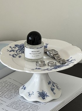 新中式高脚香薰j托盘首饰收纳盘杂物钥匙收纳玄关客厅桌面摆件装