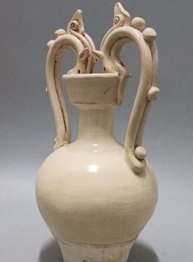 彷古陶瓷摆件 唐白釉双龙瓶 古典艺术品 民宿酒店装饰品 出国礼品