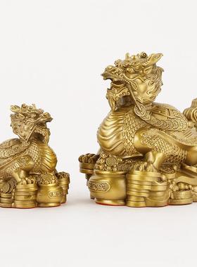 黄铜龙龟摆办件聚宝448龙龟金钱龟兽赑神屃霸下家居公装饰室品聚