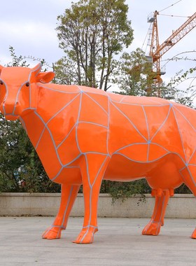 玻璃钢七彩几何奶牛雕塑户外大型抽象动物摆件公园景区牛模型装饰