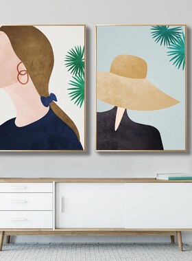 女服装店人物装饰画金色潮流y女郎试衣间背景墙壁画女孩房间挂画