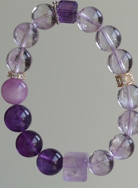 天然玻利维亚紫水晶搭配天然紫水晶配珠紫水晶方块紫锂辉微镶锆石