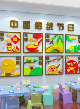 传统节日幼儿园墙面装饰楼梯台阶走廊过道环N创主题成品班级文化