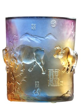 古法琉璃五牛图笔筒桌面摆件招财客厅办公桌高档摆设送老外送师长
