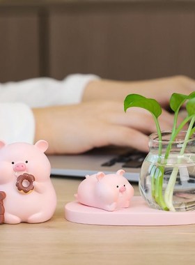 创意可爱b家居小猪摆件玻璃水培器皿小花瓶办公桌面客厅装饰品礼