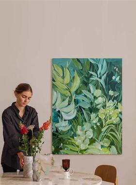 baisir奶油风绿叶子客厅色饰画装清新植物饭桌餐厅挂画艺卧室术壁