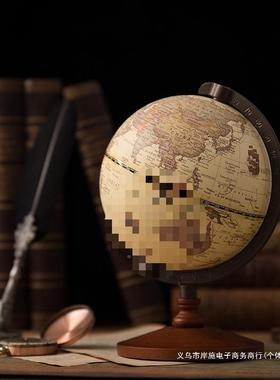 复怀旧文地球仪美式家件F959ST9H居装古饰摆木质底座婚礼摄影拍摄