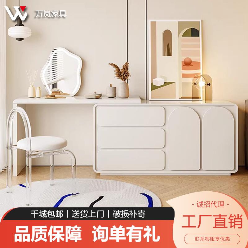 轻奢全木梳台现实代简约奶油妆风卧室小户梳妆桌602#化妆台型斗柜 - 图1