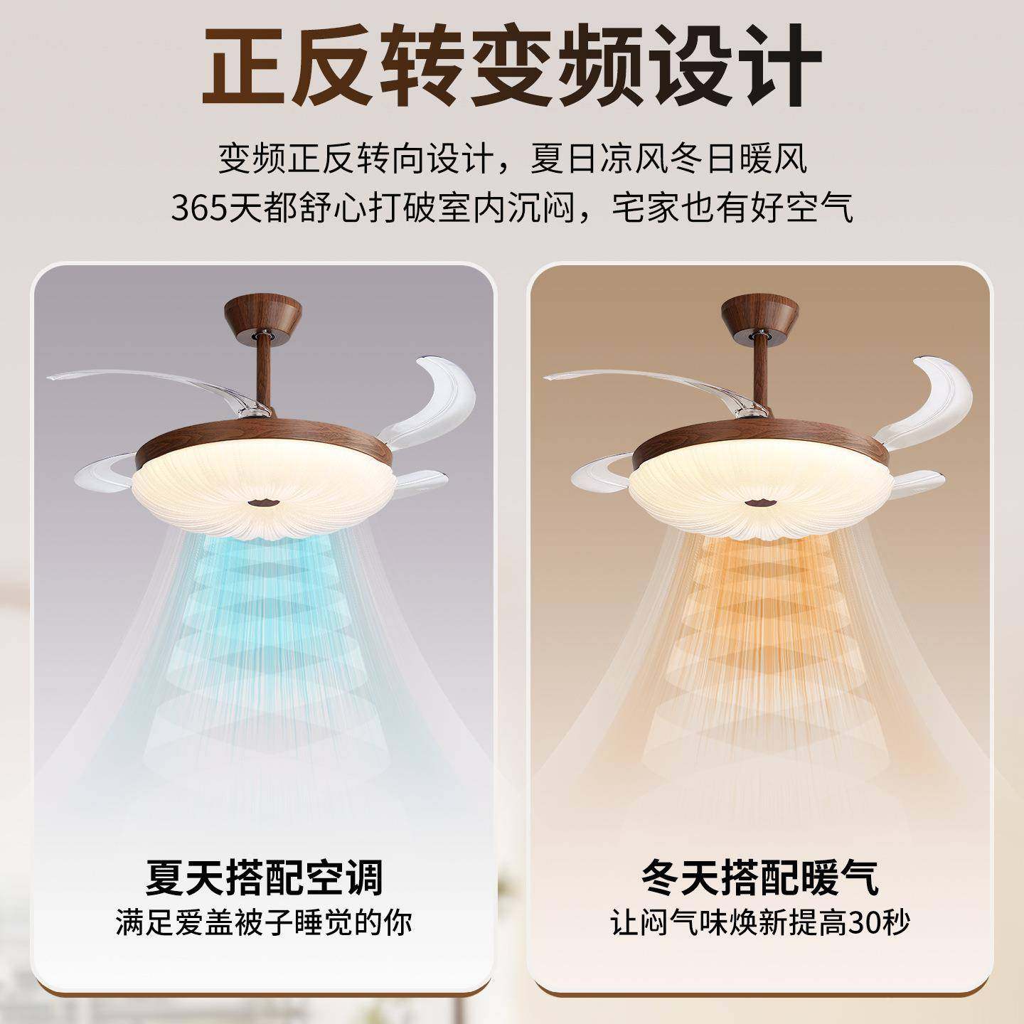 光谱全古风扇灯客室厅餐厅卧中复古胡桃木色597隐形电护眼吊扇灯L,淘宝优惠券,粉丝福利购,淘宝优惠卷