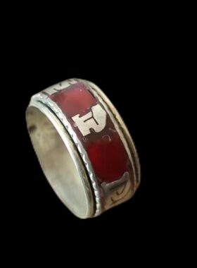 名族风藏式风格六字真言男女款戒指藏银合金镶嵌情侣款指环礼物