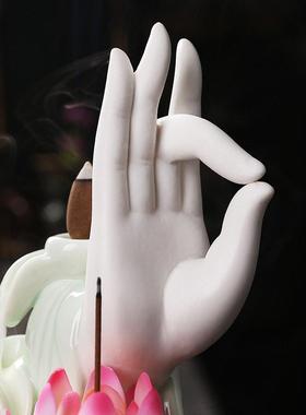 陶瓷莲花佛手倒流檀香炉创意青瓷佛手香薰炉家居饰品摆件原创