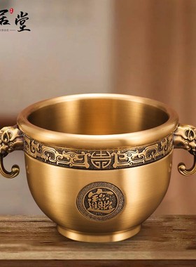 象鼻招财缸聚财聚宝盆摆件家居饰品纯黄铜米缸存钱V罐客厅家居家