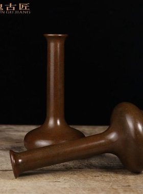 中式仿古花瓶一对古典包浆客厅办公室装饰桌面家居铜工艺品摆件