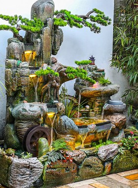 流水摆件水生财循环水摆件装饰客厅玄关景观招Q财送礼鱼缸造景摆