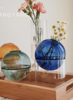 网红宝蓝色摆件轻奢现代简约家居饰品家装白色客厅插花艺干花花瓶