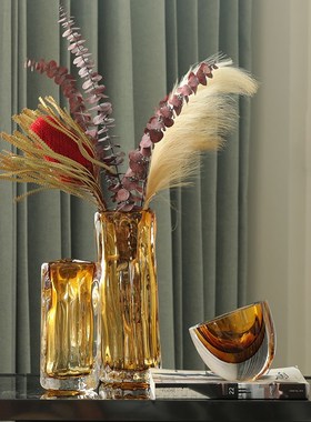 现代轻奢简约样板k间玻璃花器售楼部客厅玄关干花插花瓶家居饰品